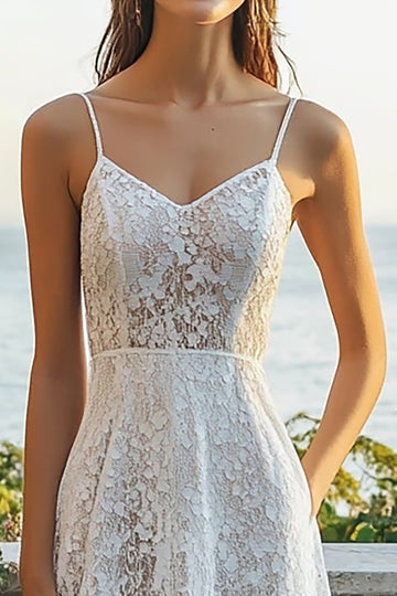 Lace Ivory A Line Long Graduation Dress